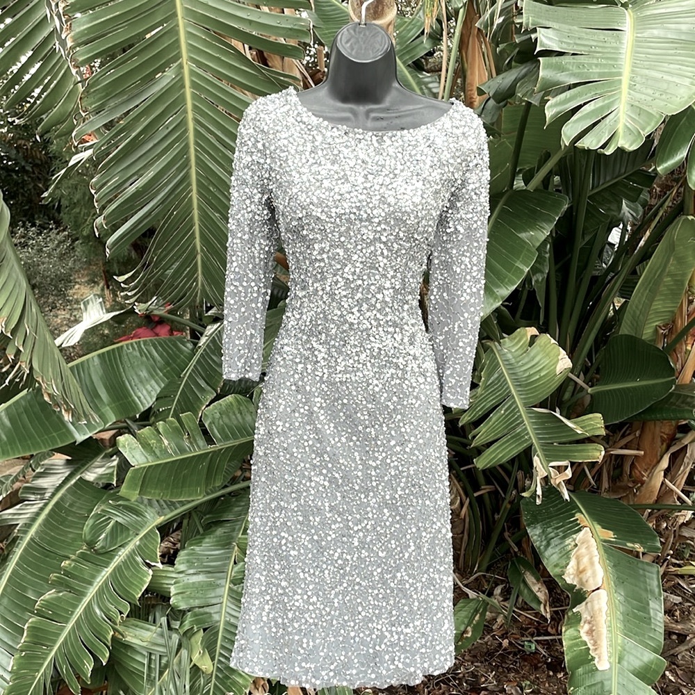 Adriana Papel metallic silver sequin dress